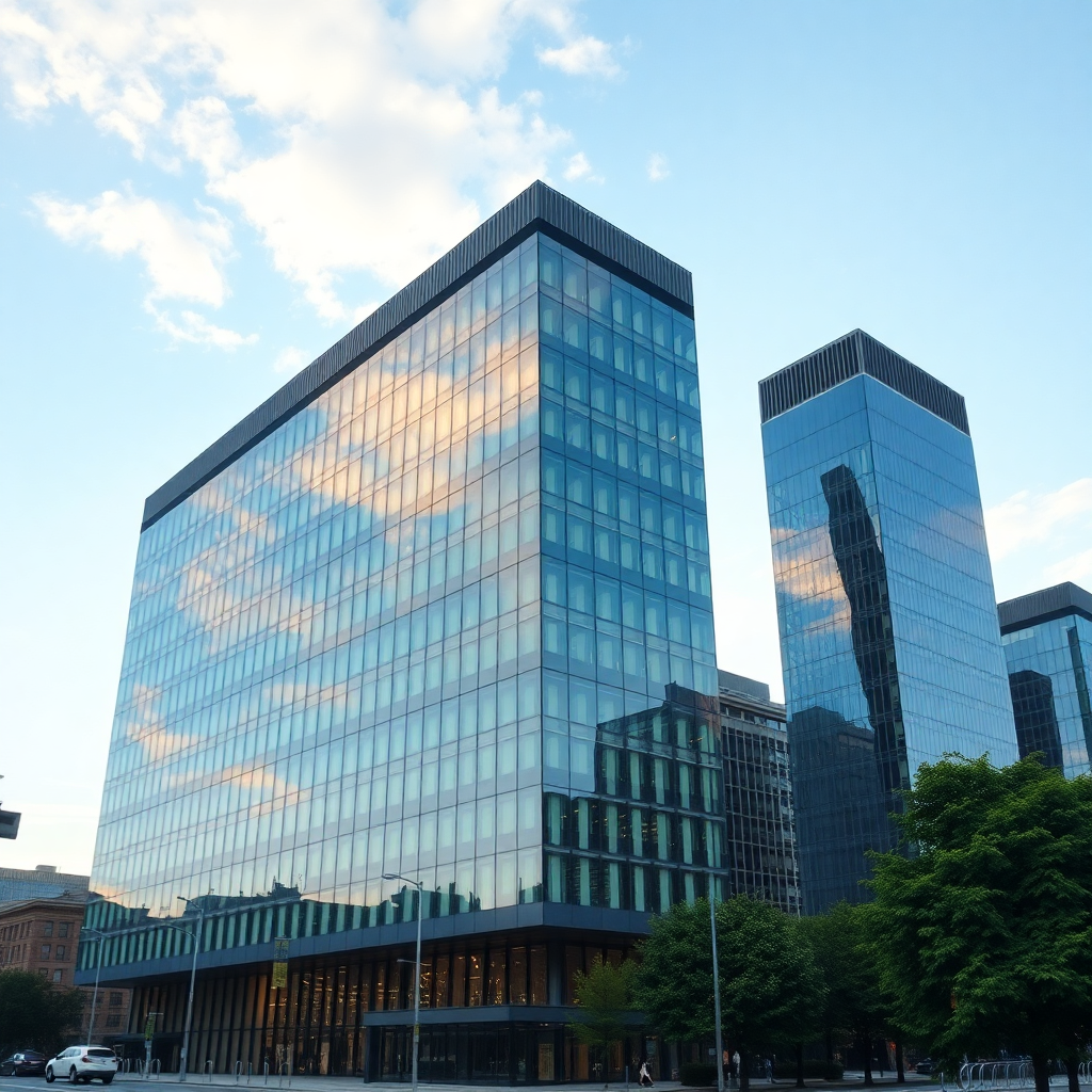 modern office building, commercial real estate, business district skyline
